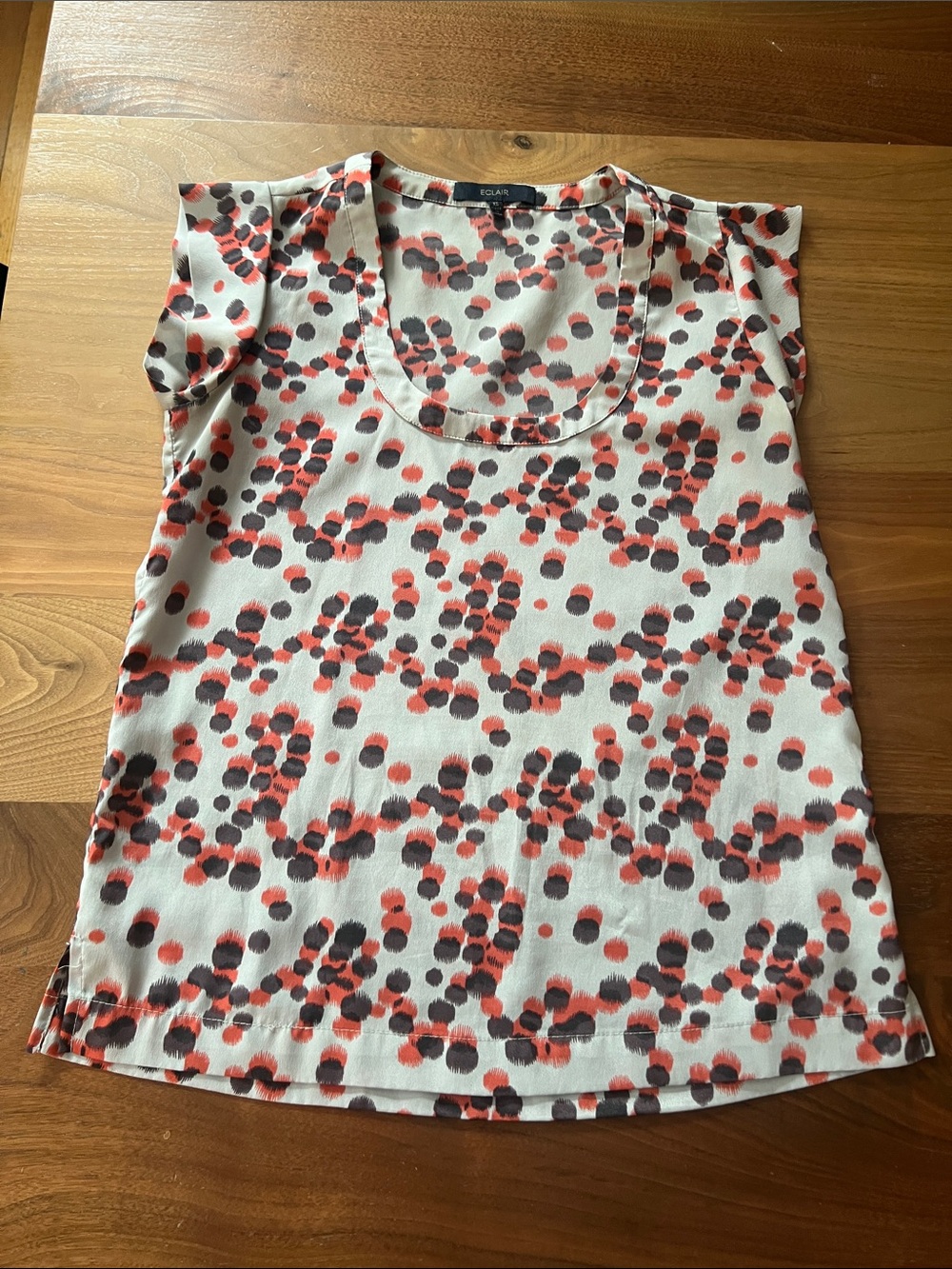 Eclair Grey Silk Camisole with Coral and Purple Dot Print Size XS